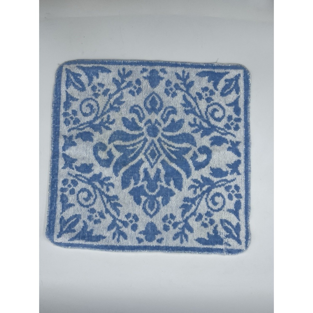 Vtg Martex Terri-Down Blue 23.5" x 41" Floral Pattern Bath Towel + washcloth